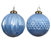 Decoris Shatterproof Bauble with Embossed Design 8cm - Folk Blue (2 Assorted)